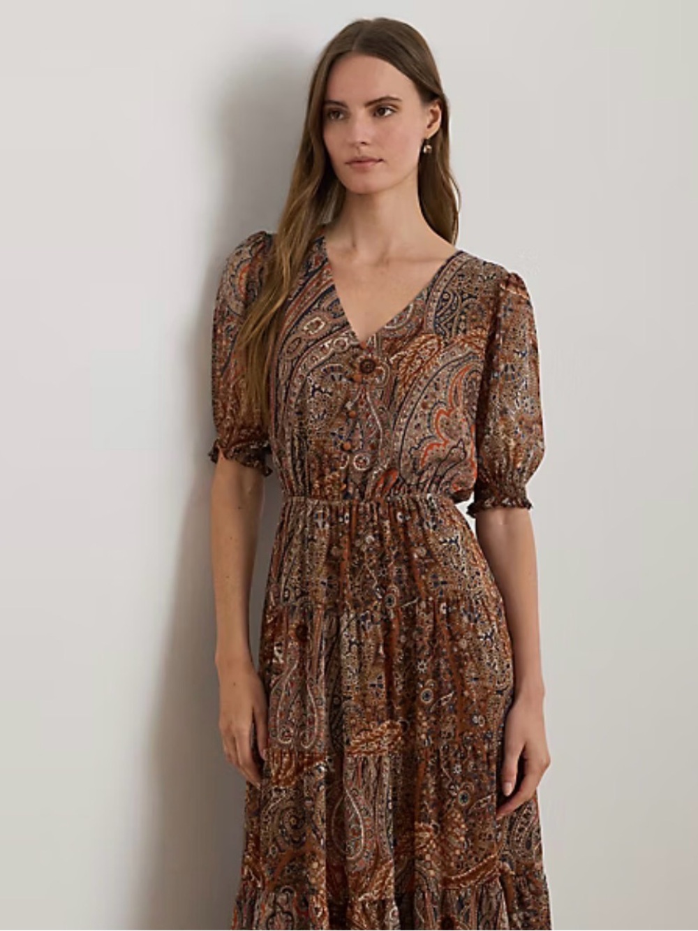 Paisley Belted Crinkle Georgette Dress
